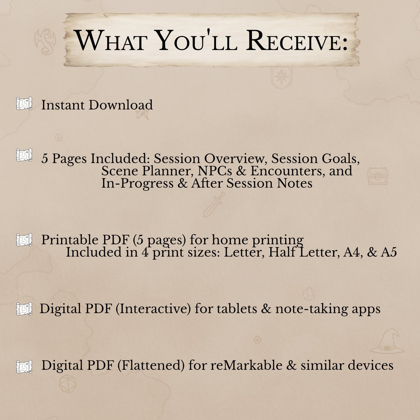 What’s included in gift for Dungeon Master session planner PDF download