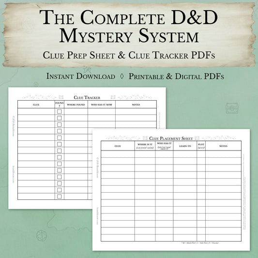 Two-page D&D mystery bundle PDF instant download DM tool
