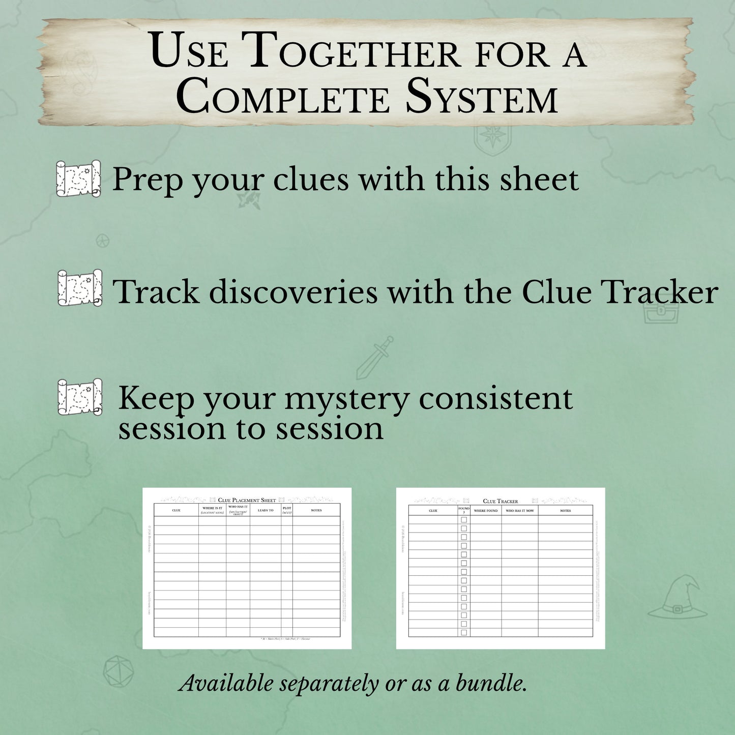 Use Printable D&D mystery prep sheet with Clue tracker as a system for organizing investigation clues