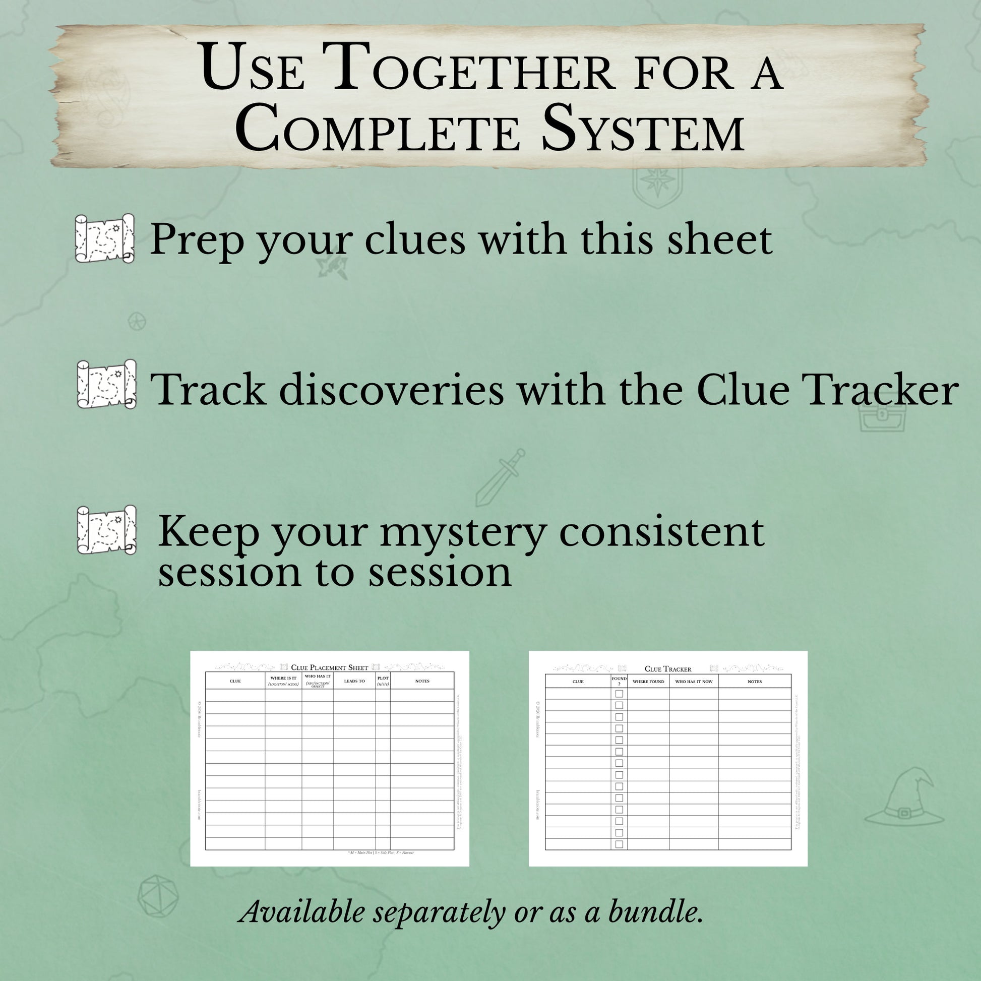 Use Printable D&D mystery prep sheet with Clue tracker as a system for organizing investigation clues