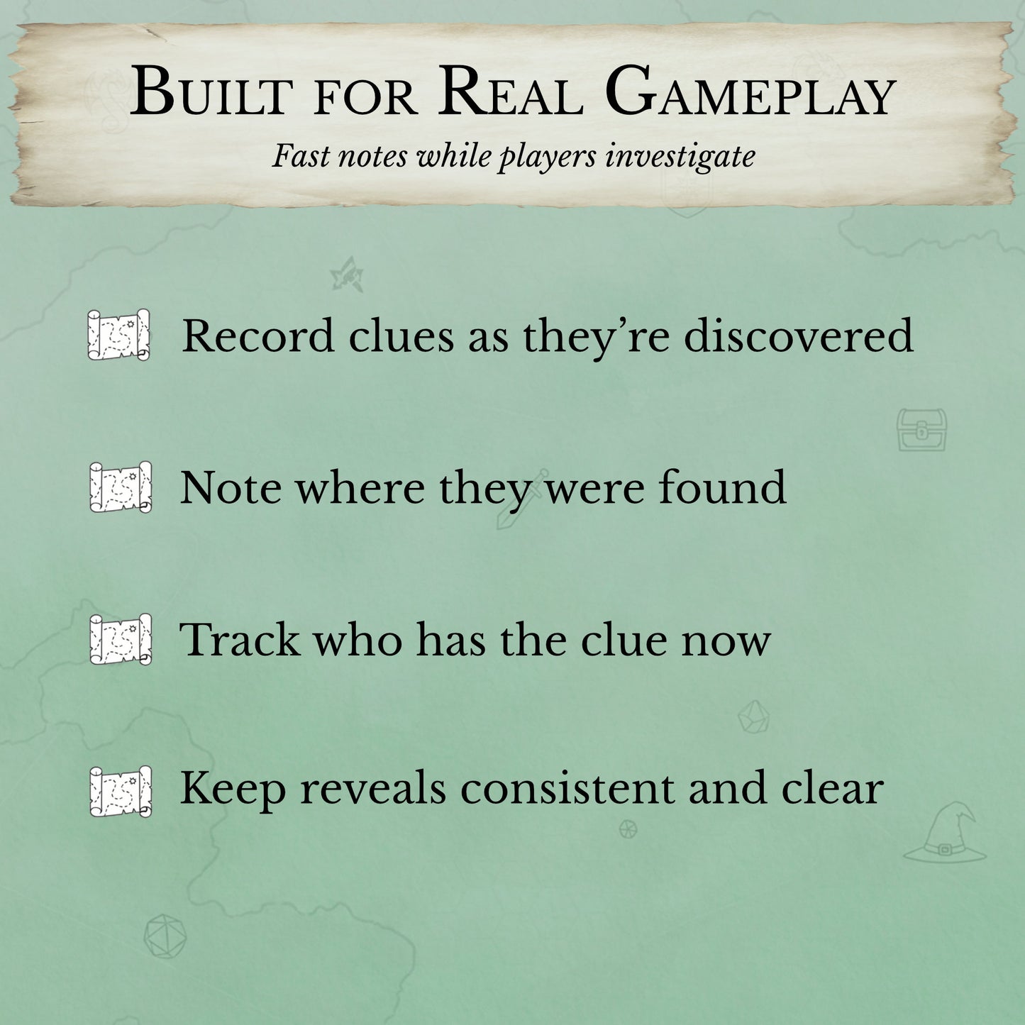 What to do with the D&D clue tracker PDF designed for tracking clues and player discoveries