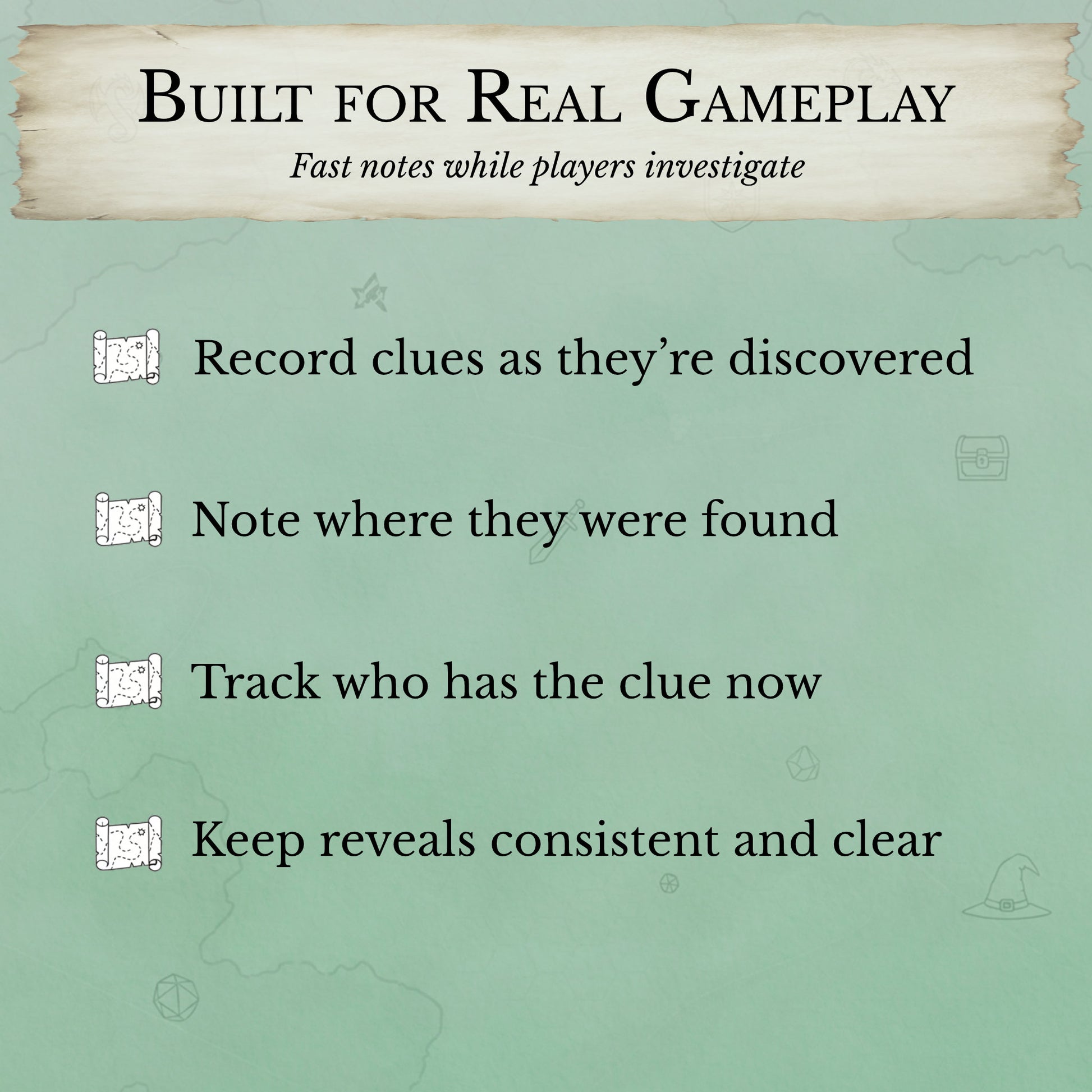 What to do with the D&D clue tracker PDF designed for tracking clues and player discoveries