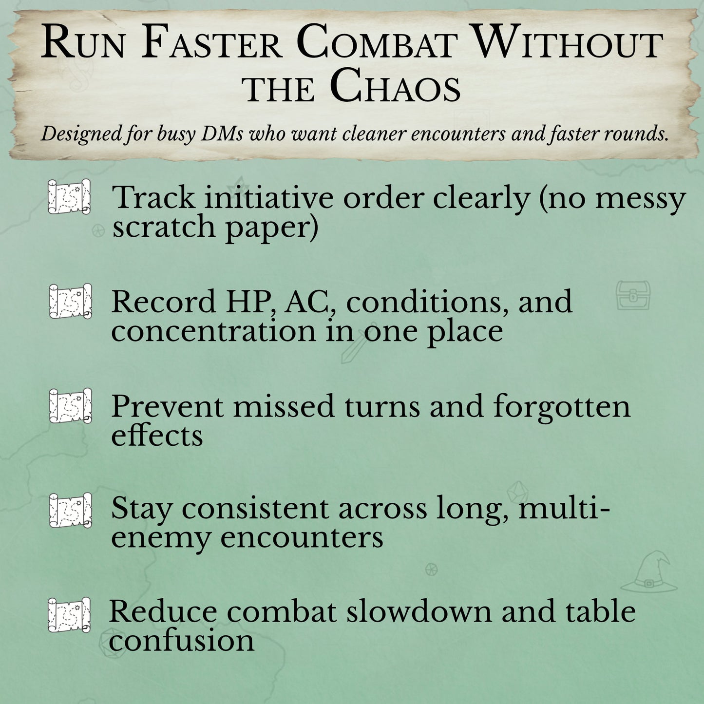 D&D initiative tracker printable designed to reduce combat chaos and help dungeon masters track enemy HP, conditions, and initiative quickly.
