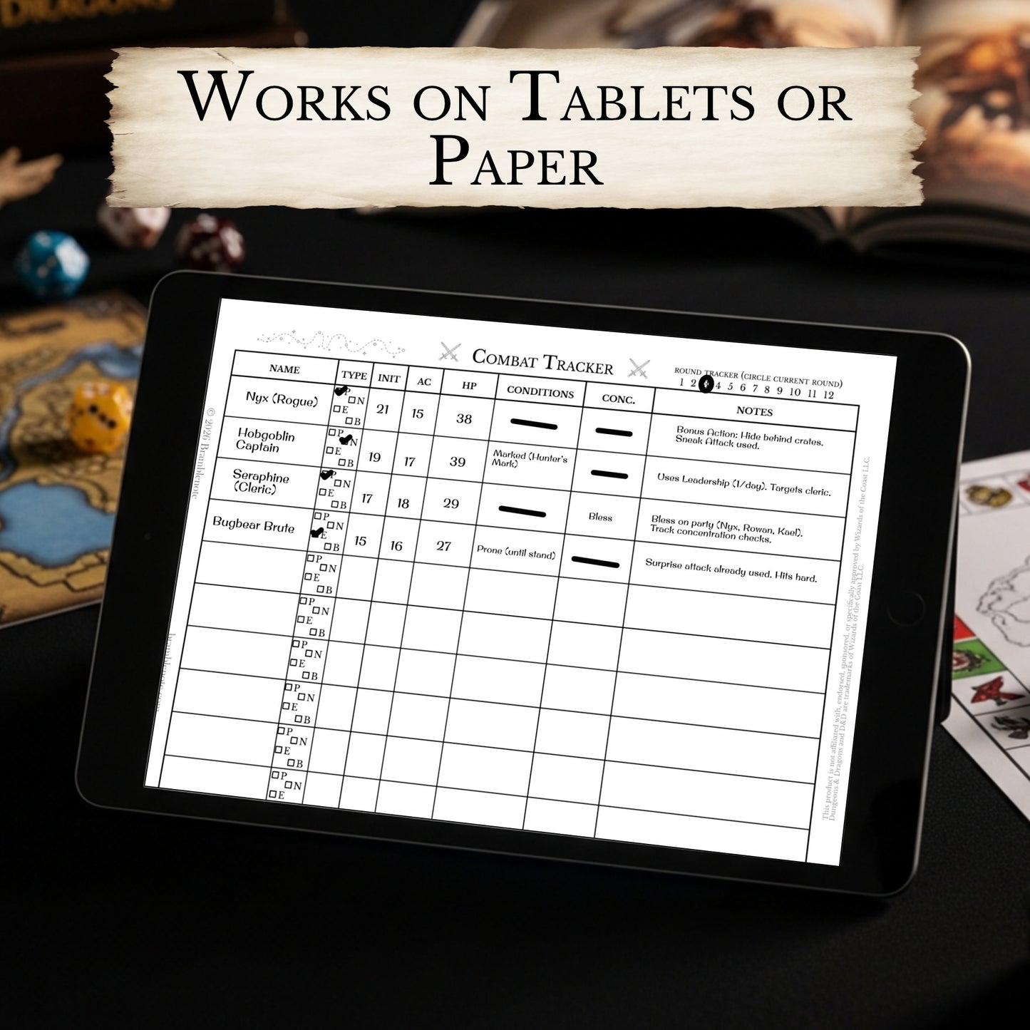 interactive PDF combat tracker for digital annotation apps or print at home