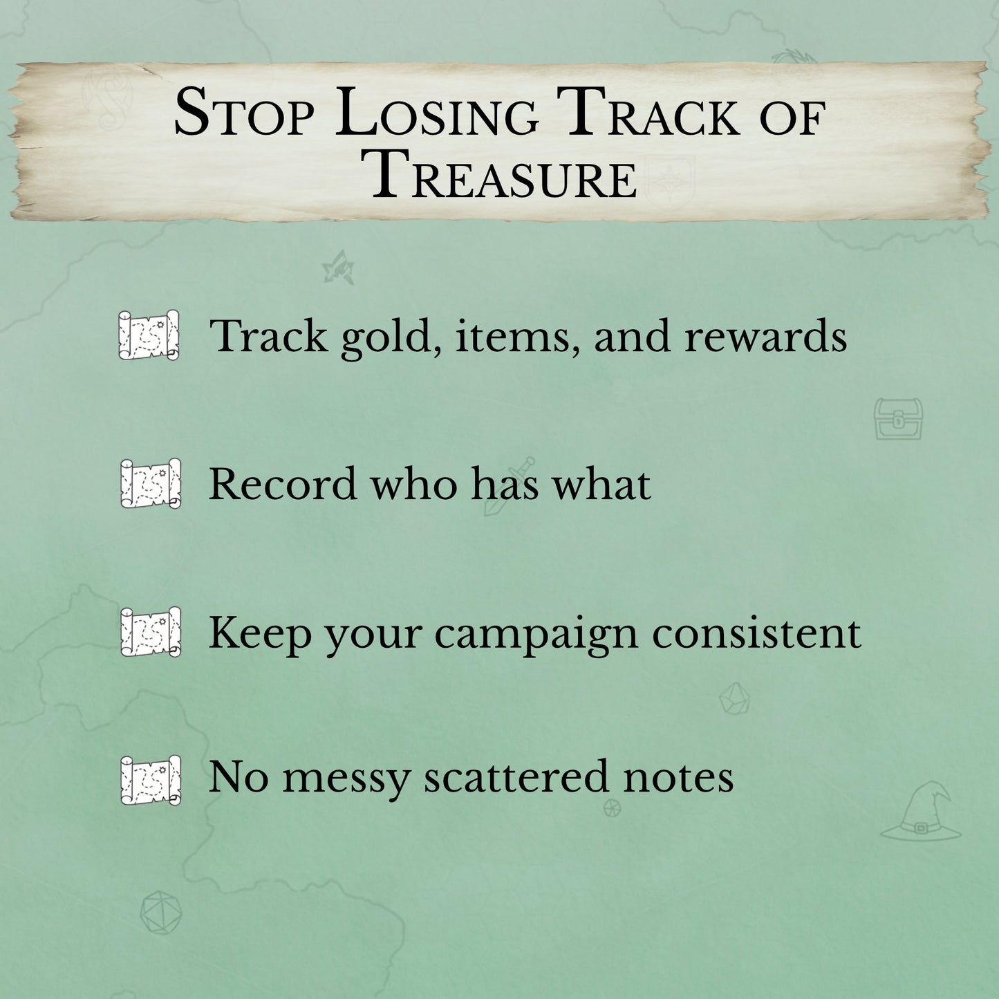 D&D treasure tracker printable for Dungeon Masters tracking loot and gold
