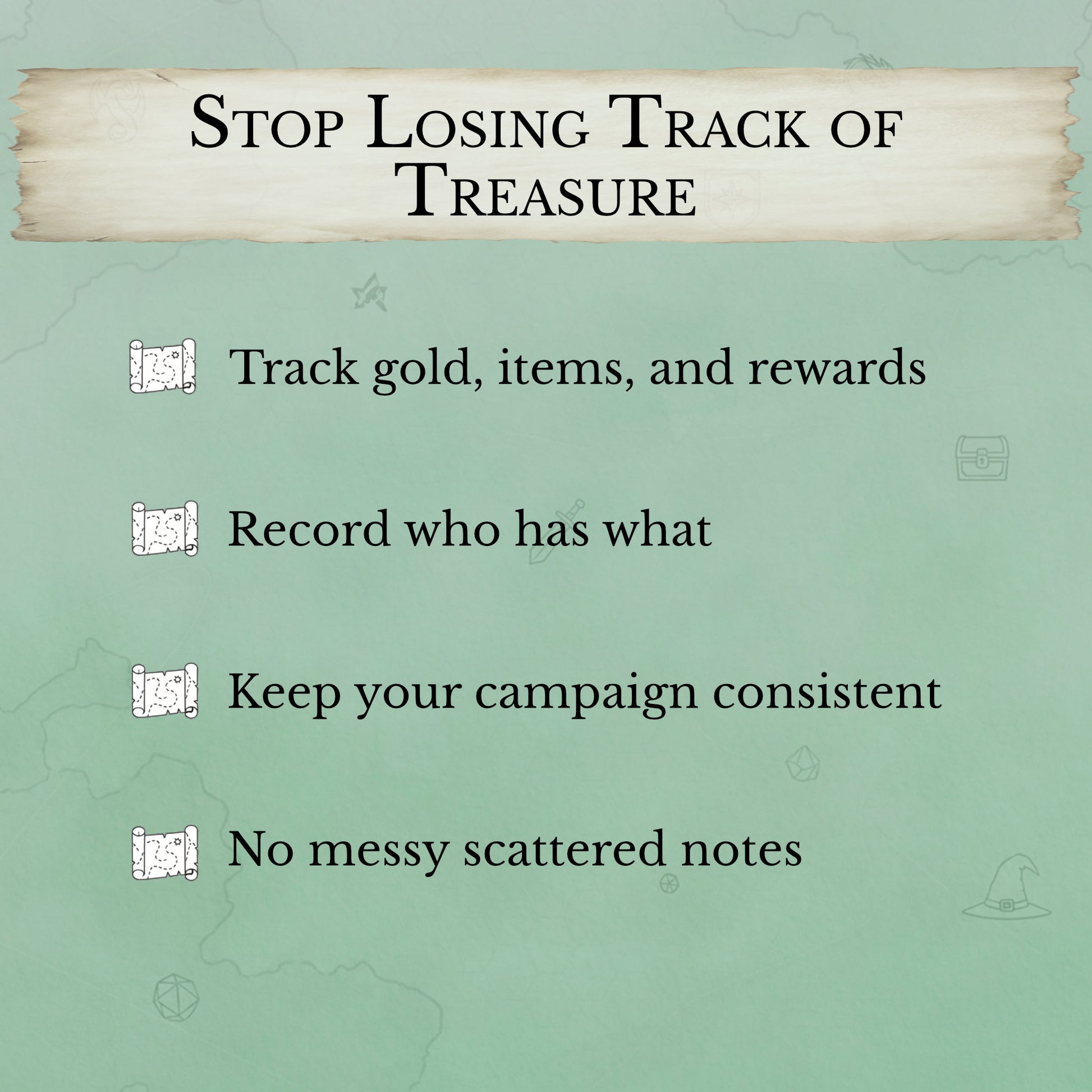 D&D treasure tracker printable for Dungeon Masters tracking loot and gold
