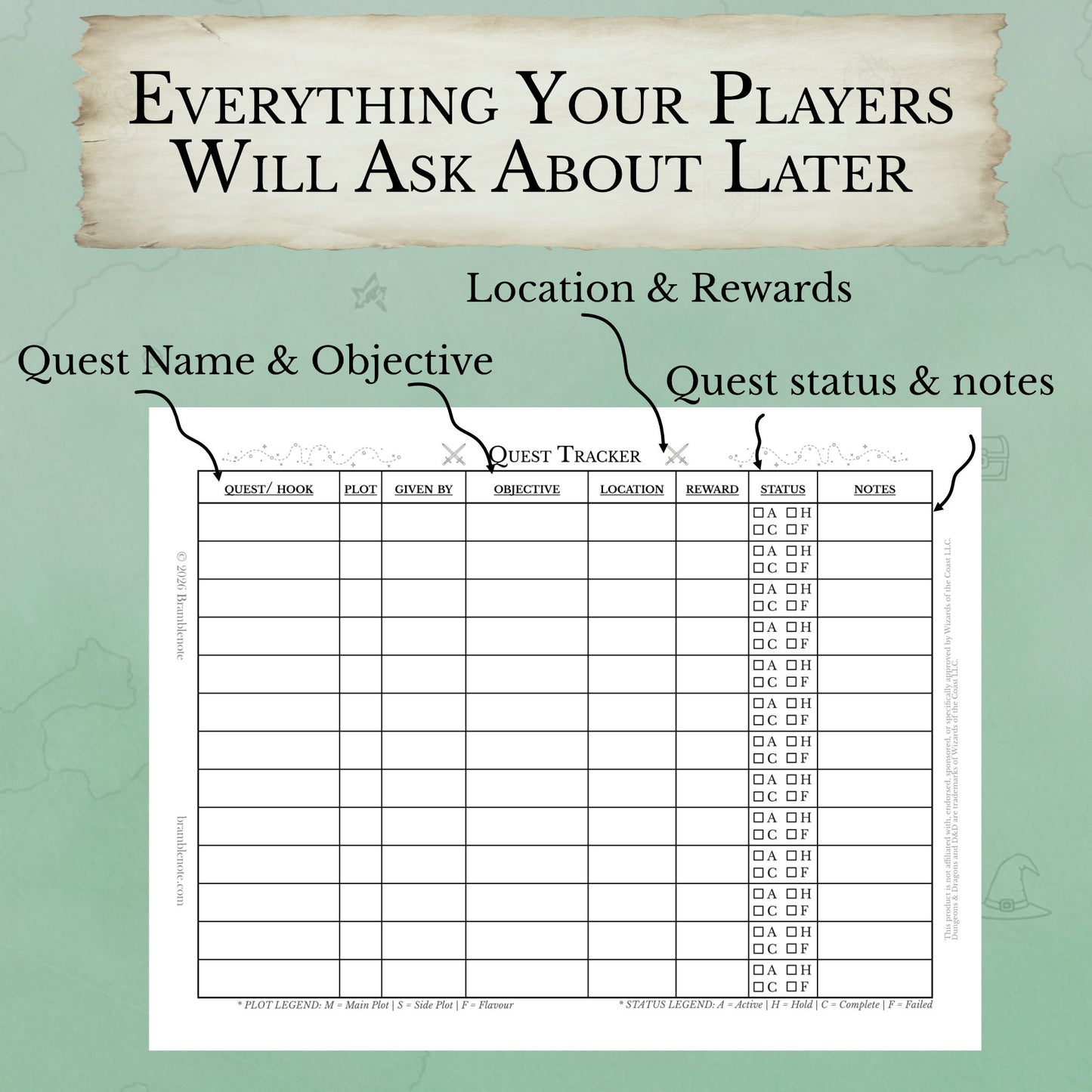 D&D quest log template PDF for overwhelmed dungeon masters