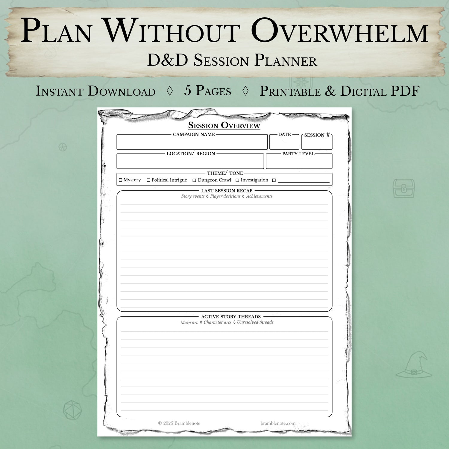 DnD Session Planner PDF instant download