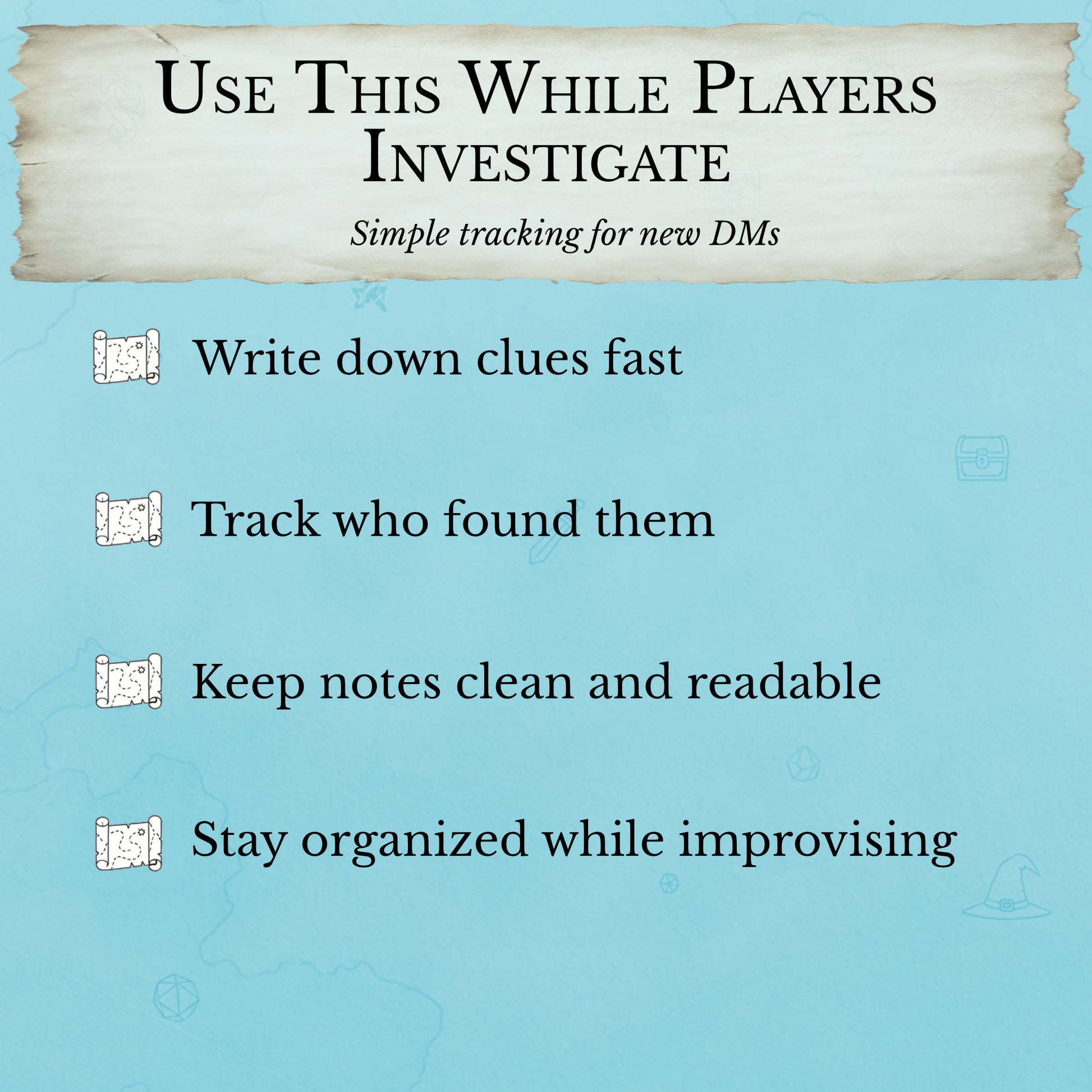 How to use the one-page beginner DM clue tracker PDF for D&D mystery adventures
