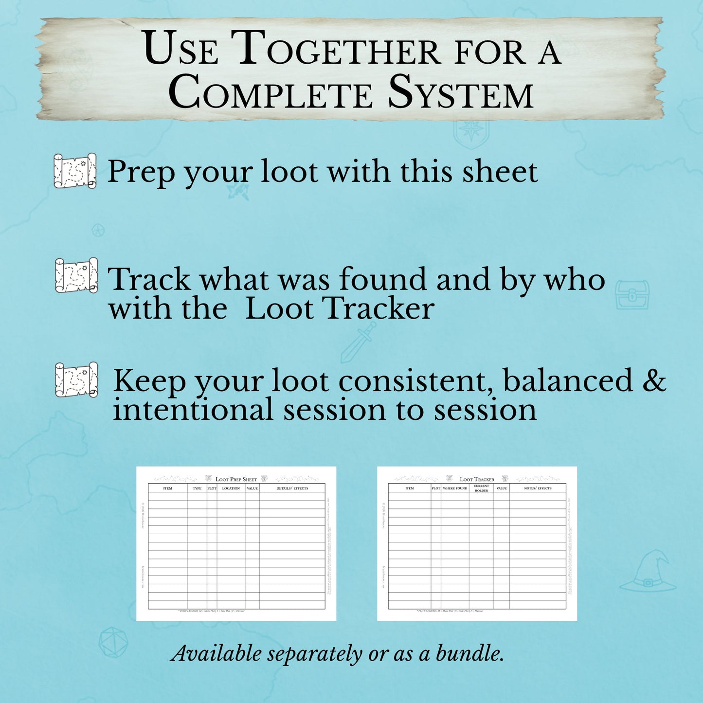 A beginner-friendly loot system including a loot prep sheet and loot tracker PDF instant download
