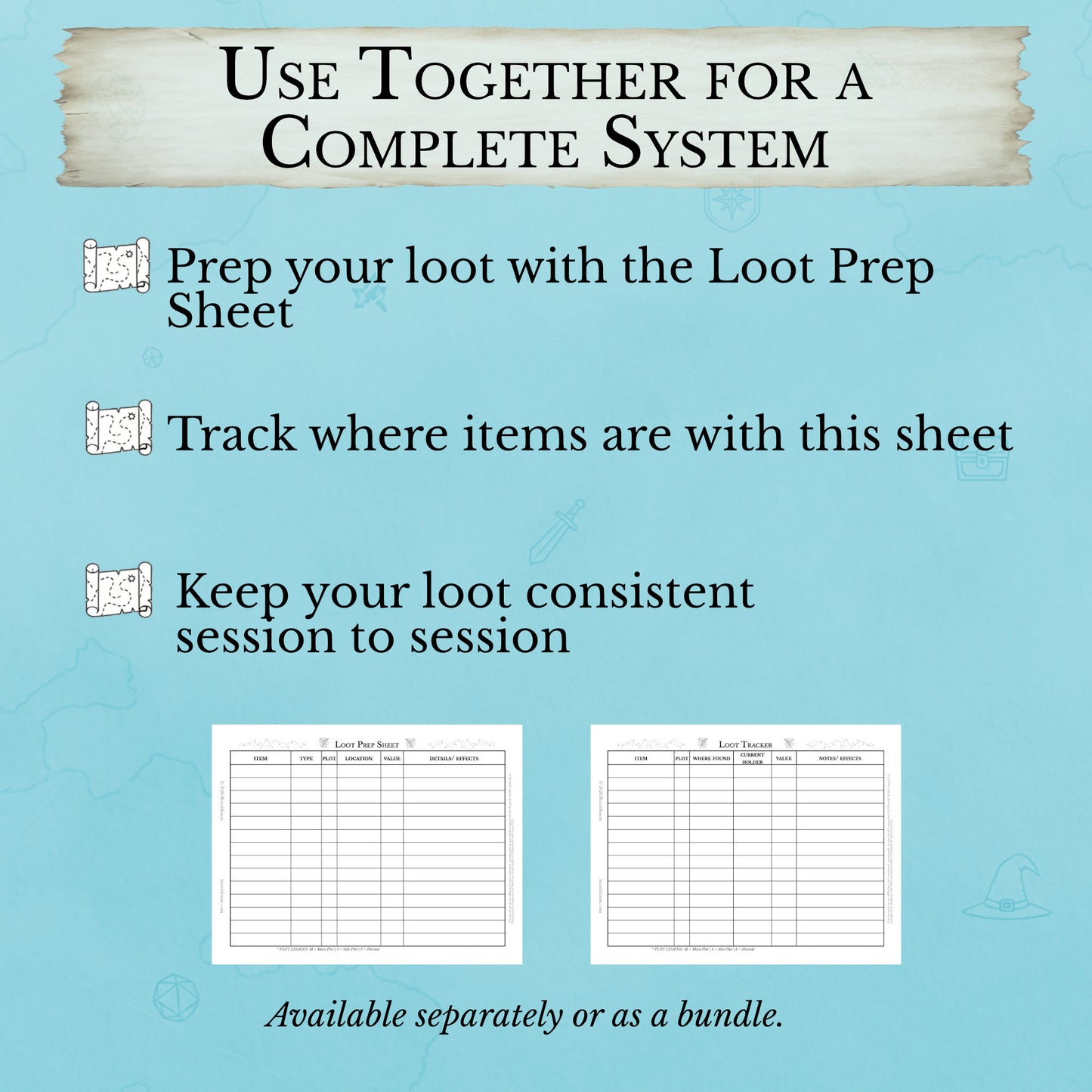 Complete beginner-friendly D&D loot prep and tracking worksheet systetm instant download
