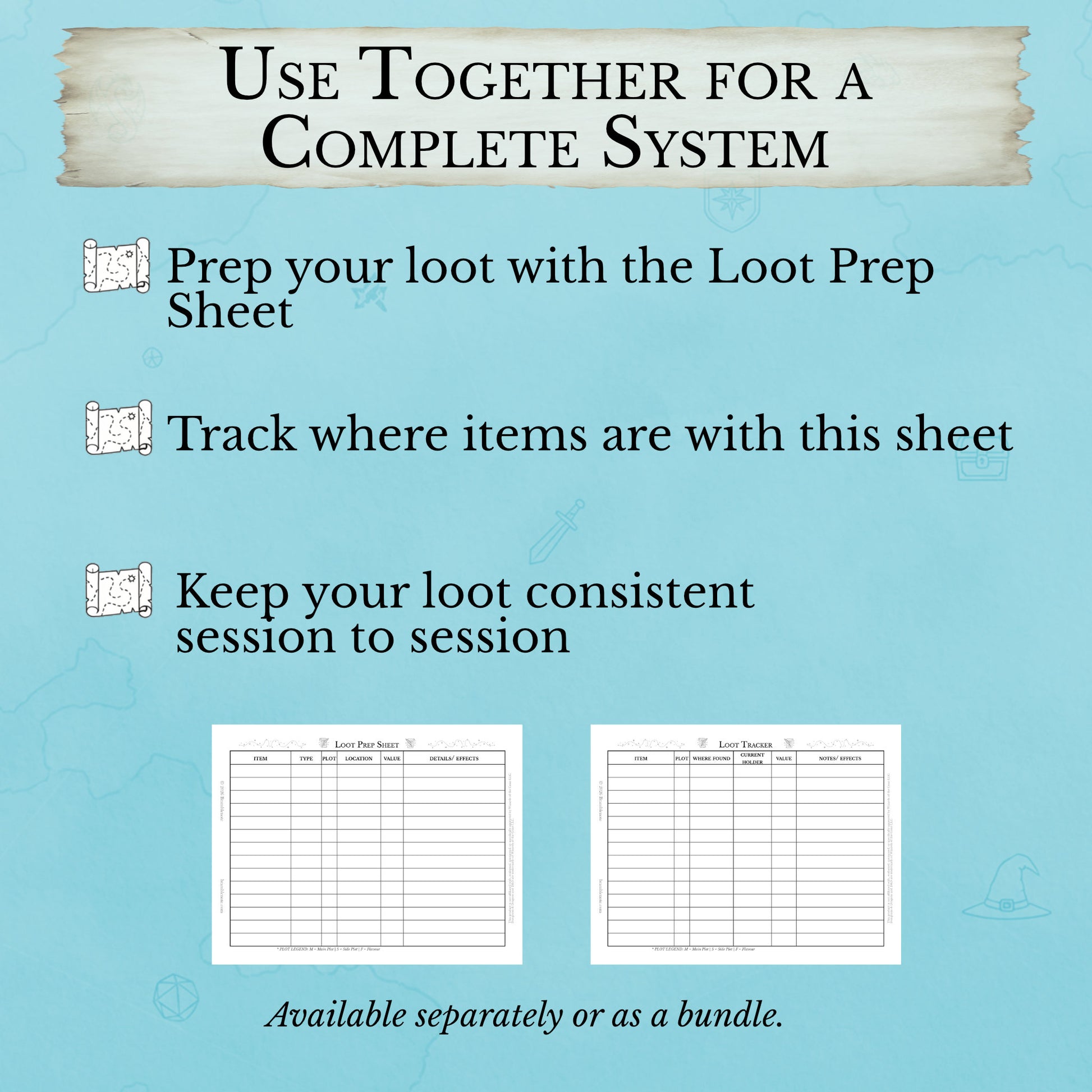 Complete beginner-friendly D&D loot prep and tracking worksheet systetm instant download
