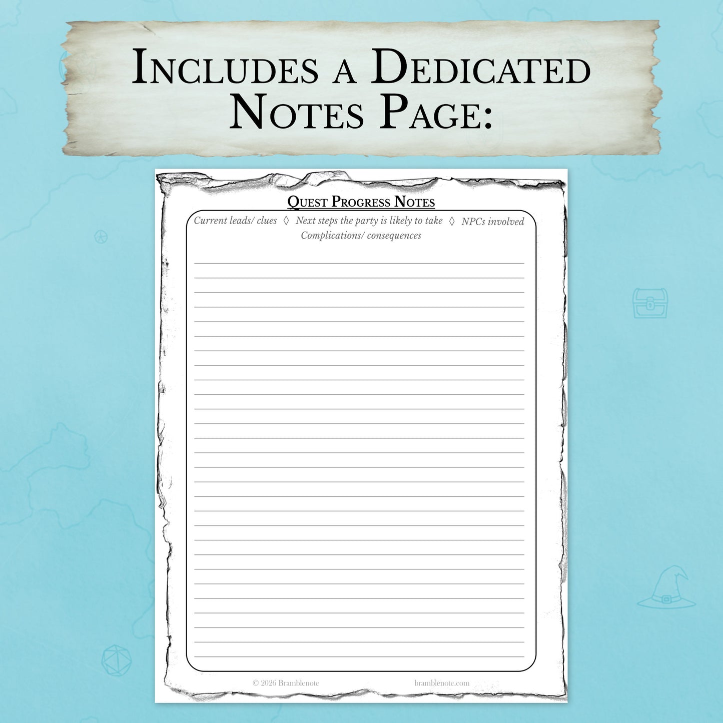 D&D quest tracker printable for first campaign DM prep and notes