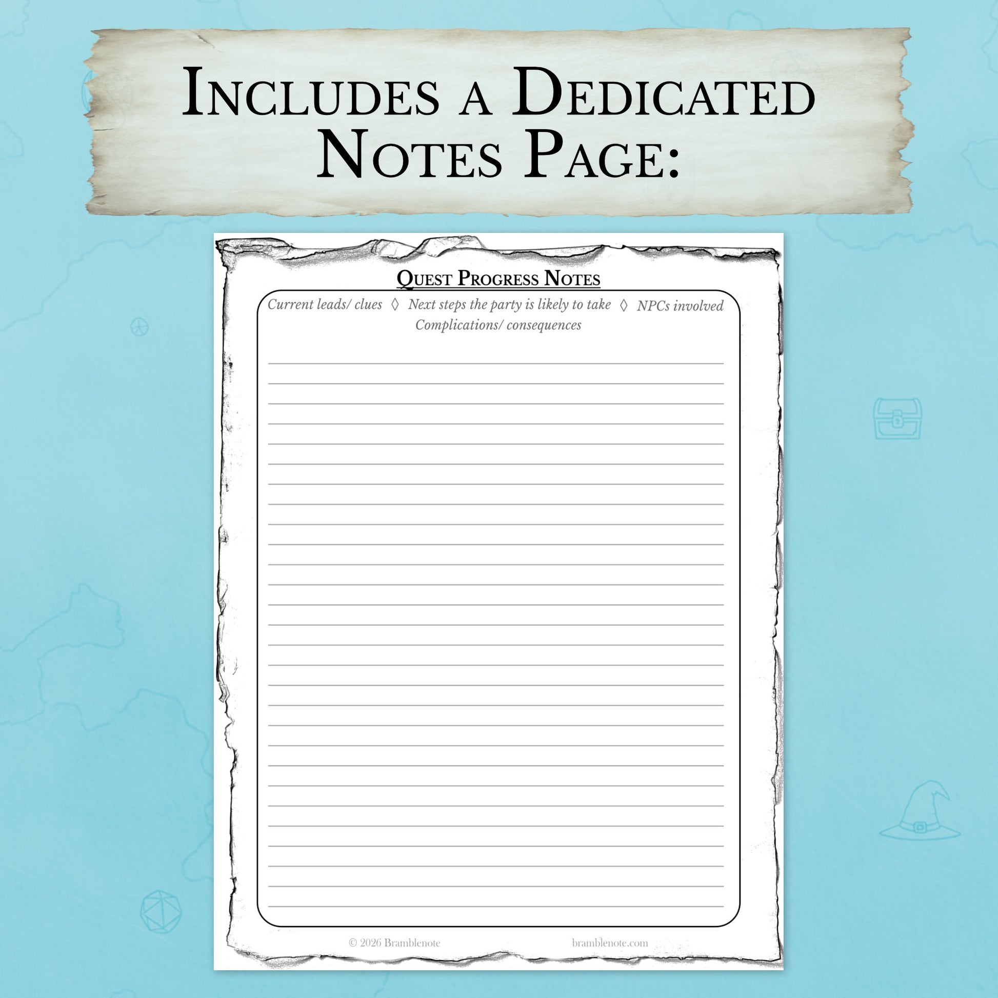 D&D quest tracker printable for first campaign DM prep and notes