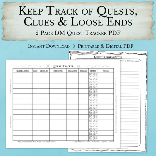 beginner DM quest tracker printable D&D quest log PDF download
