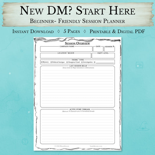 Beginner D&D session planner PDF cover for new Dungeon Masters