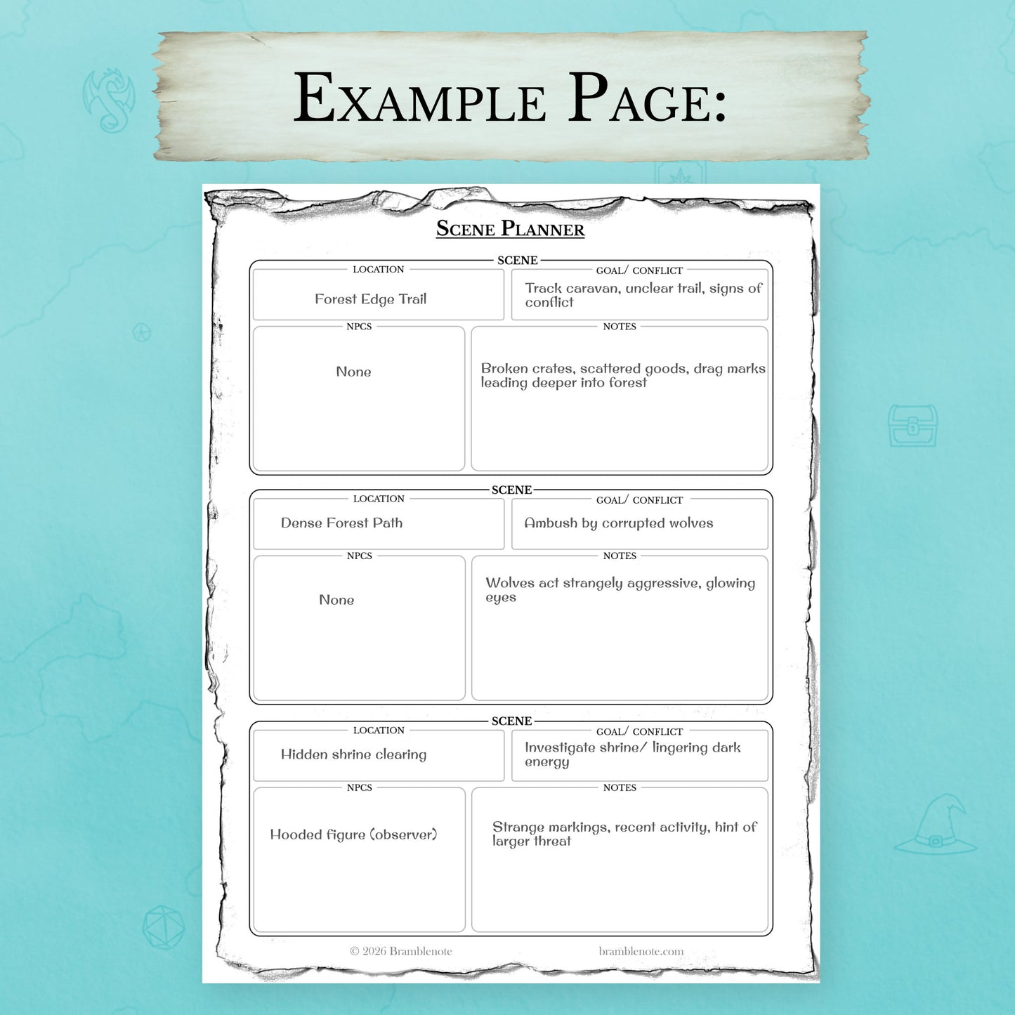 Beginner-friendly D&D session planning template with scene planner example