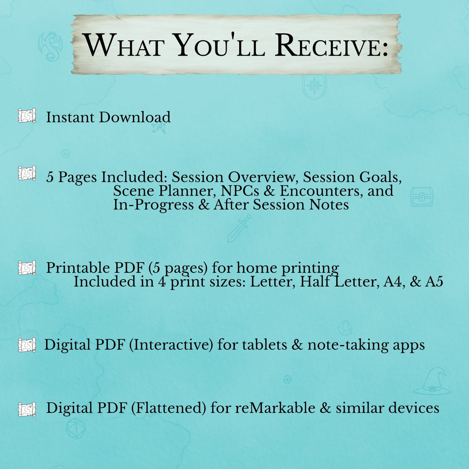 What’s included in beginner D&D session planner printable PDF download