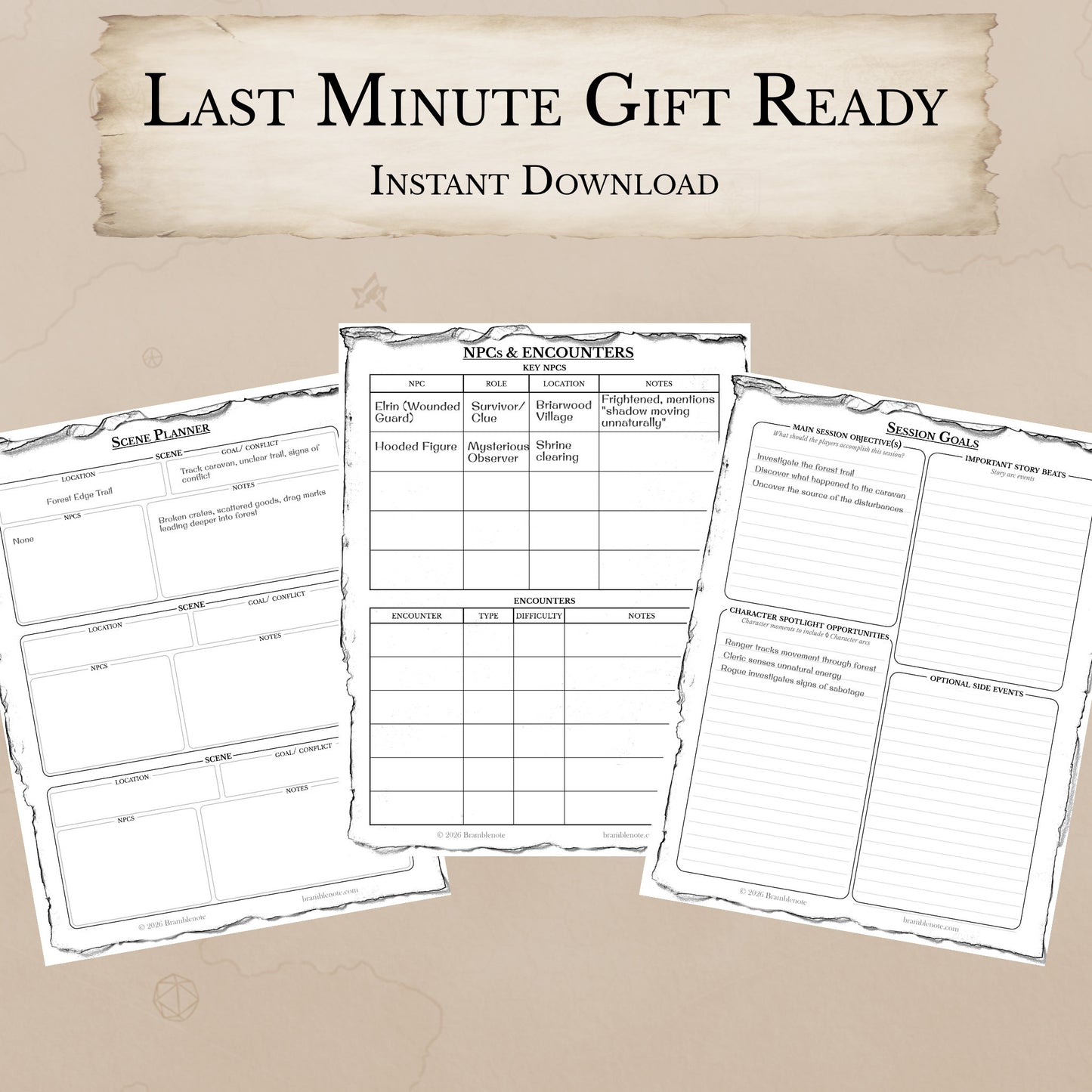 Last minute gift for Dungeon Master instant download D&D session planner PDF