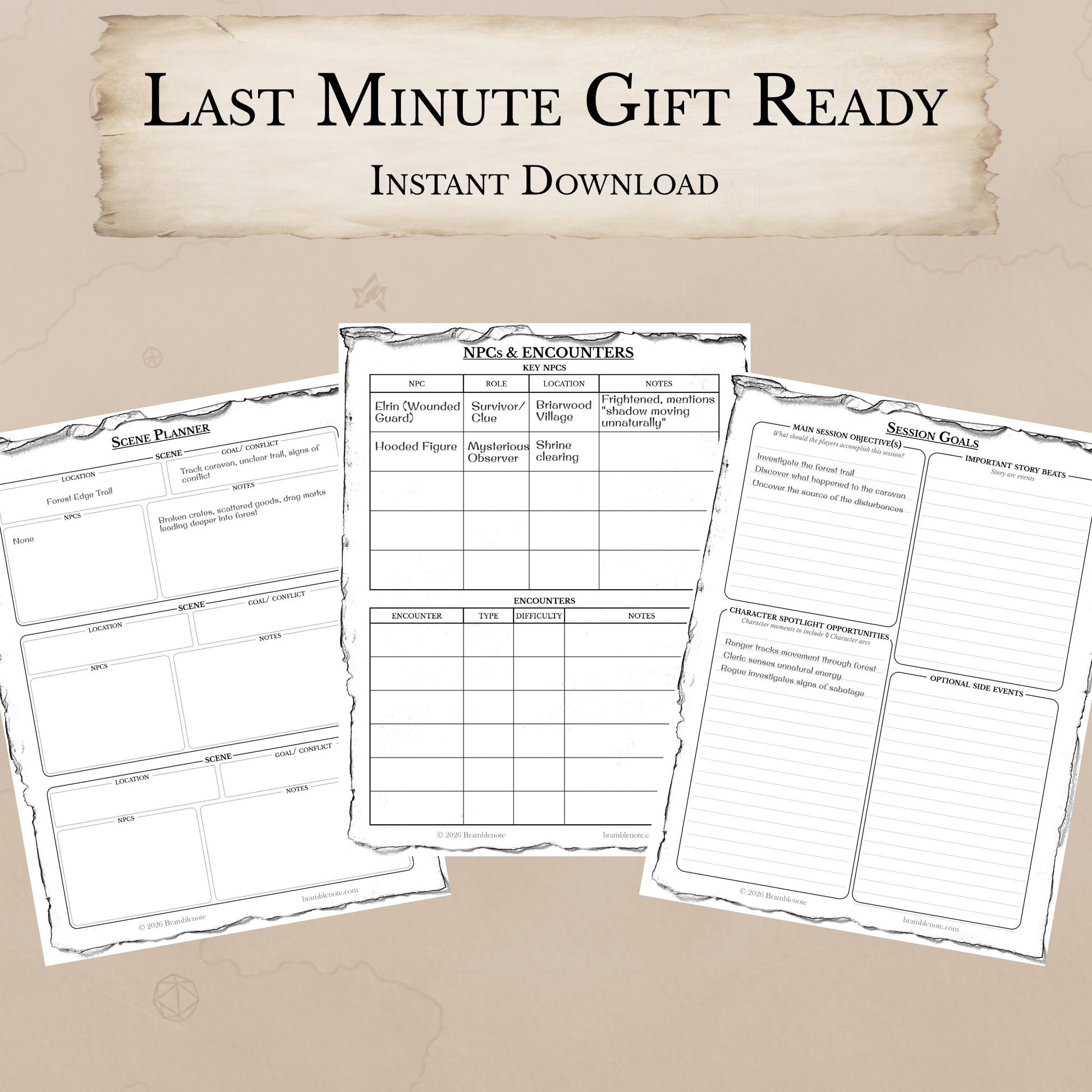 Last minute gift for Dungeon Master instant download D&D session planner PDF