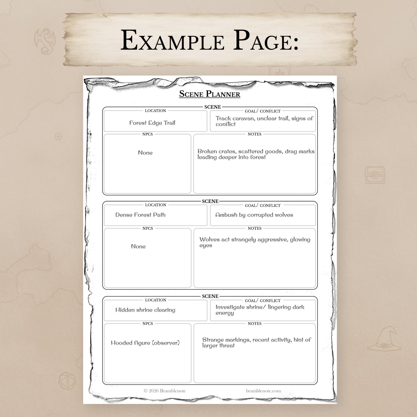 D&D gift for Dungeon Master showing scene planning template