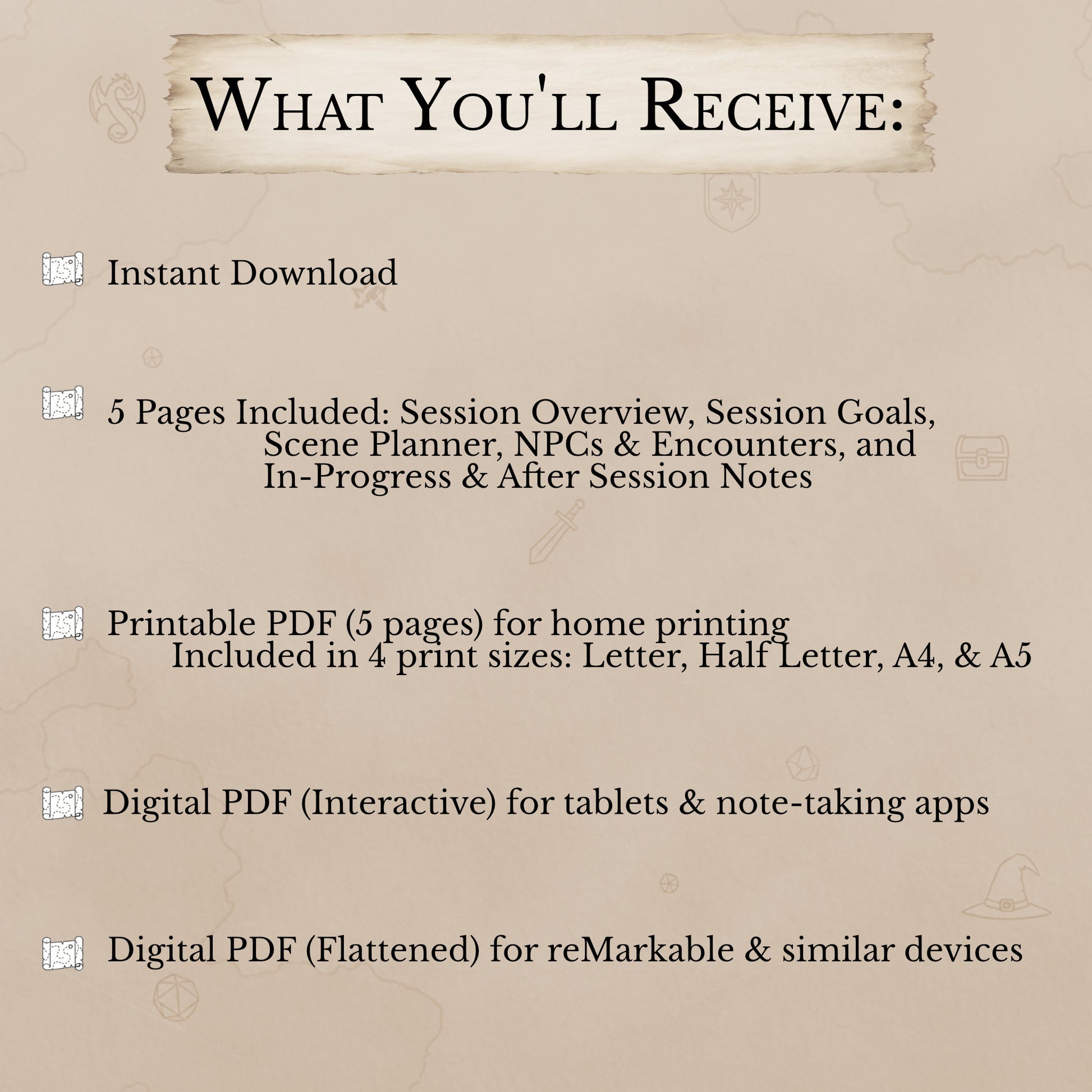What’s included in gift for Dungeon Master session planner PDF download