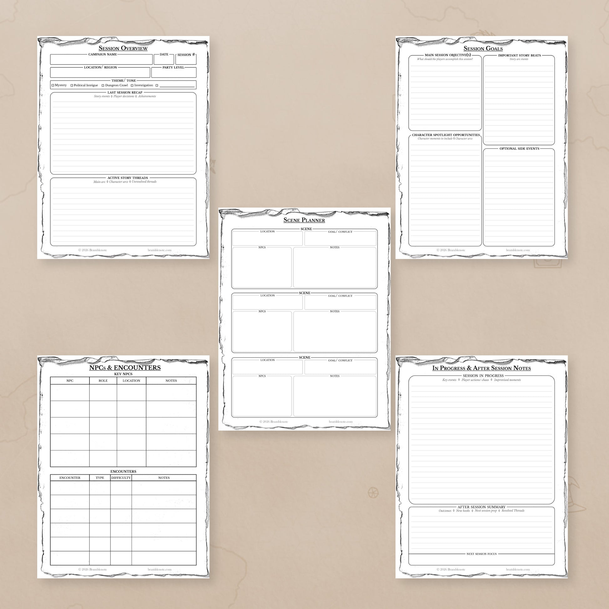 Printable DM gift for campaign night showing D&D session planner templates