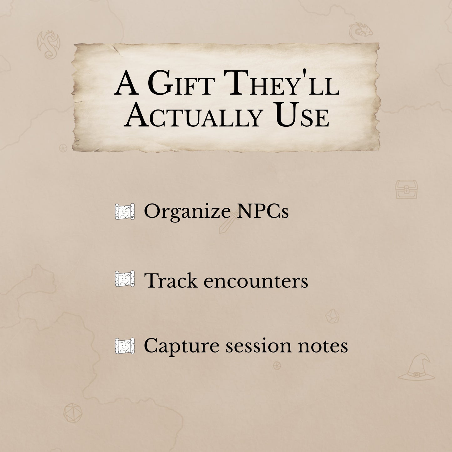 Practical DM gift printable for tracking session notes, NPCs and encounters