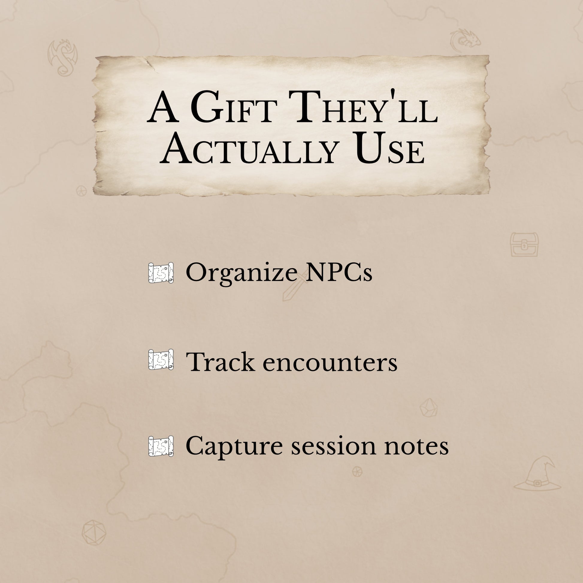 Practical DM gift printable for tracking session notes, NPCs and encounters
