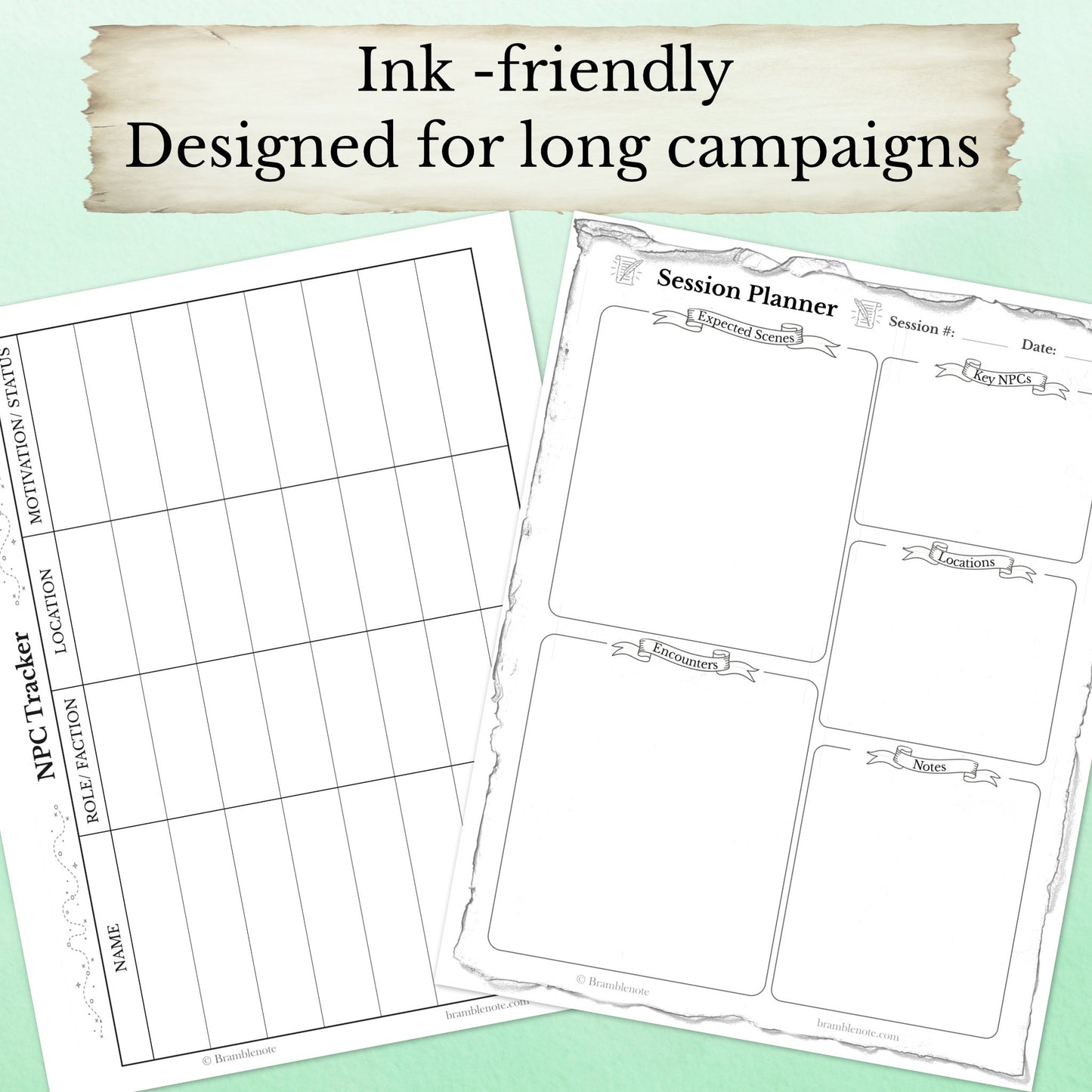 An image showing that the D&D campaign printable planner pages were designed to be ink-friendly