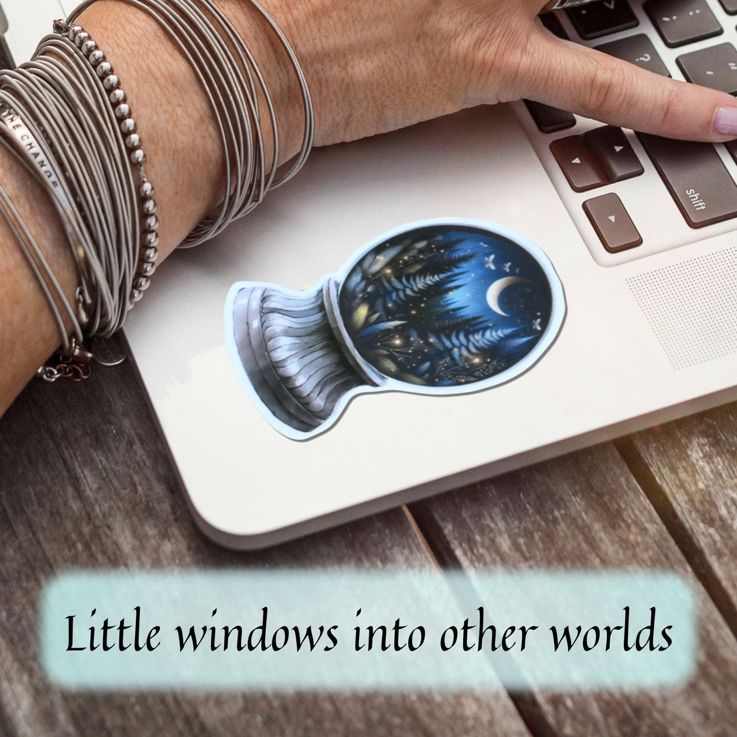 Waterproof glossy fantasy sticker on laptop corner