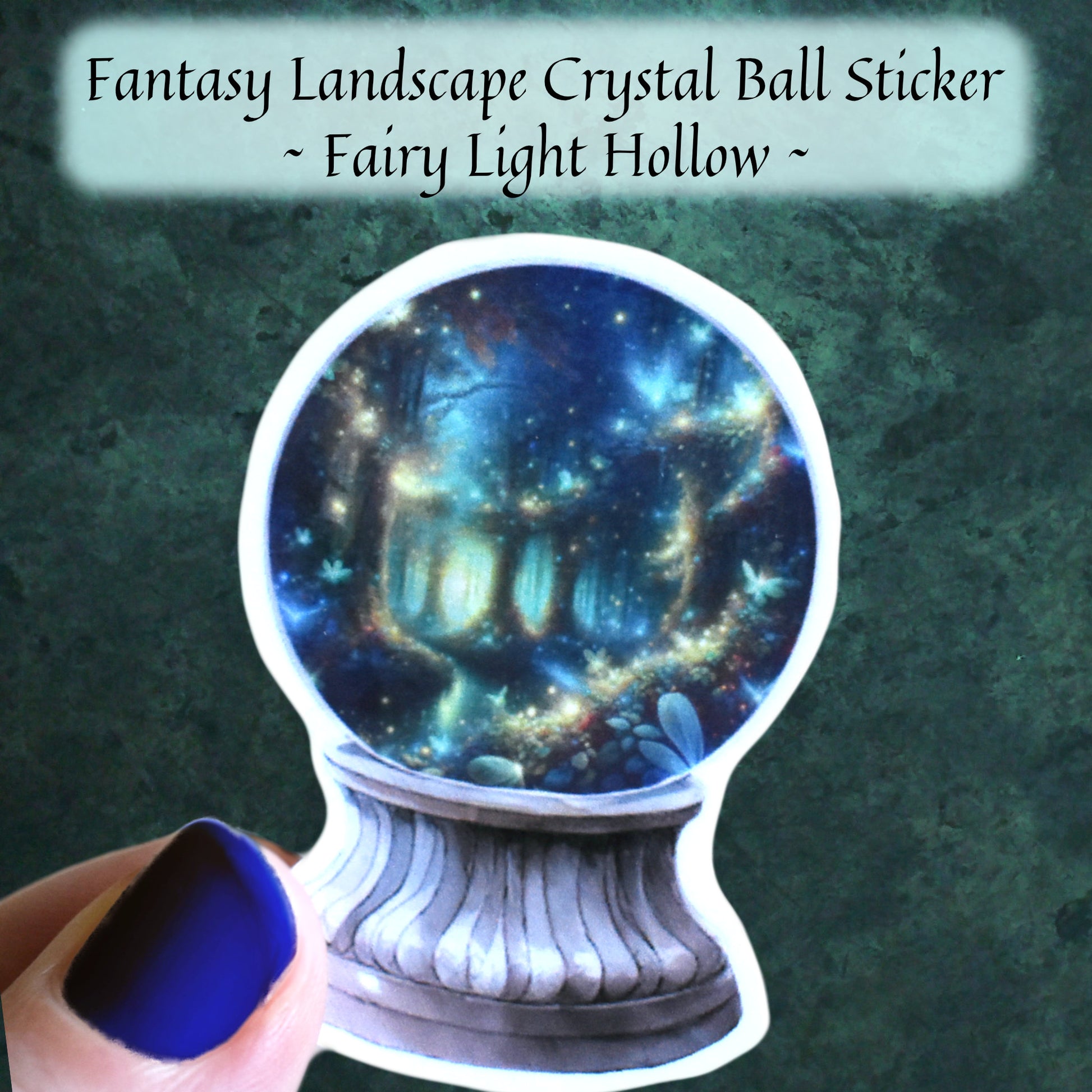 Fairy Light Hollow crystal ball sticker with glowing fairy lights in a dark forest