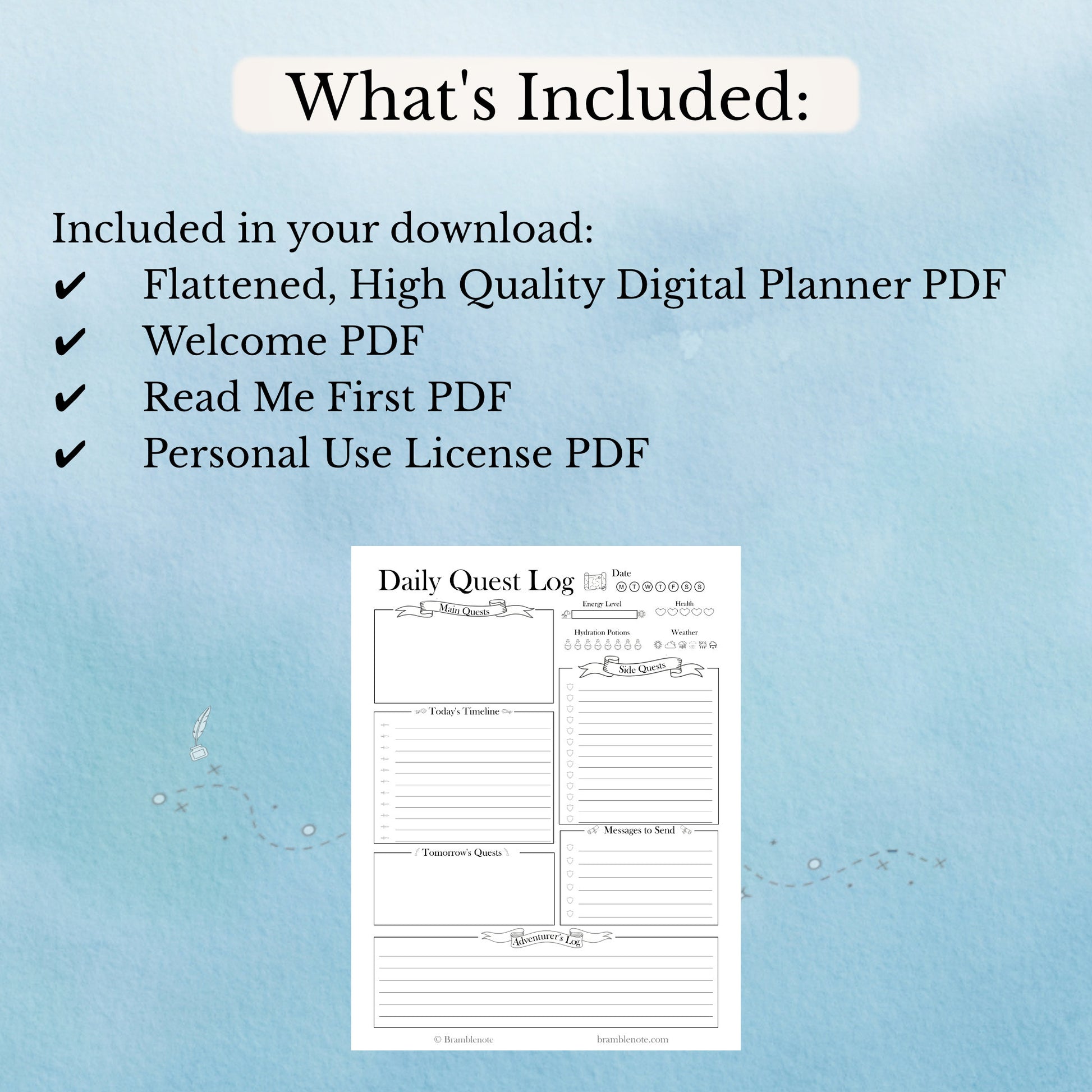 What's included in the fantasy digital planner PDF template download for reMarkable