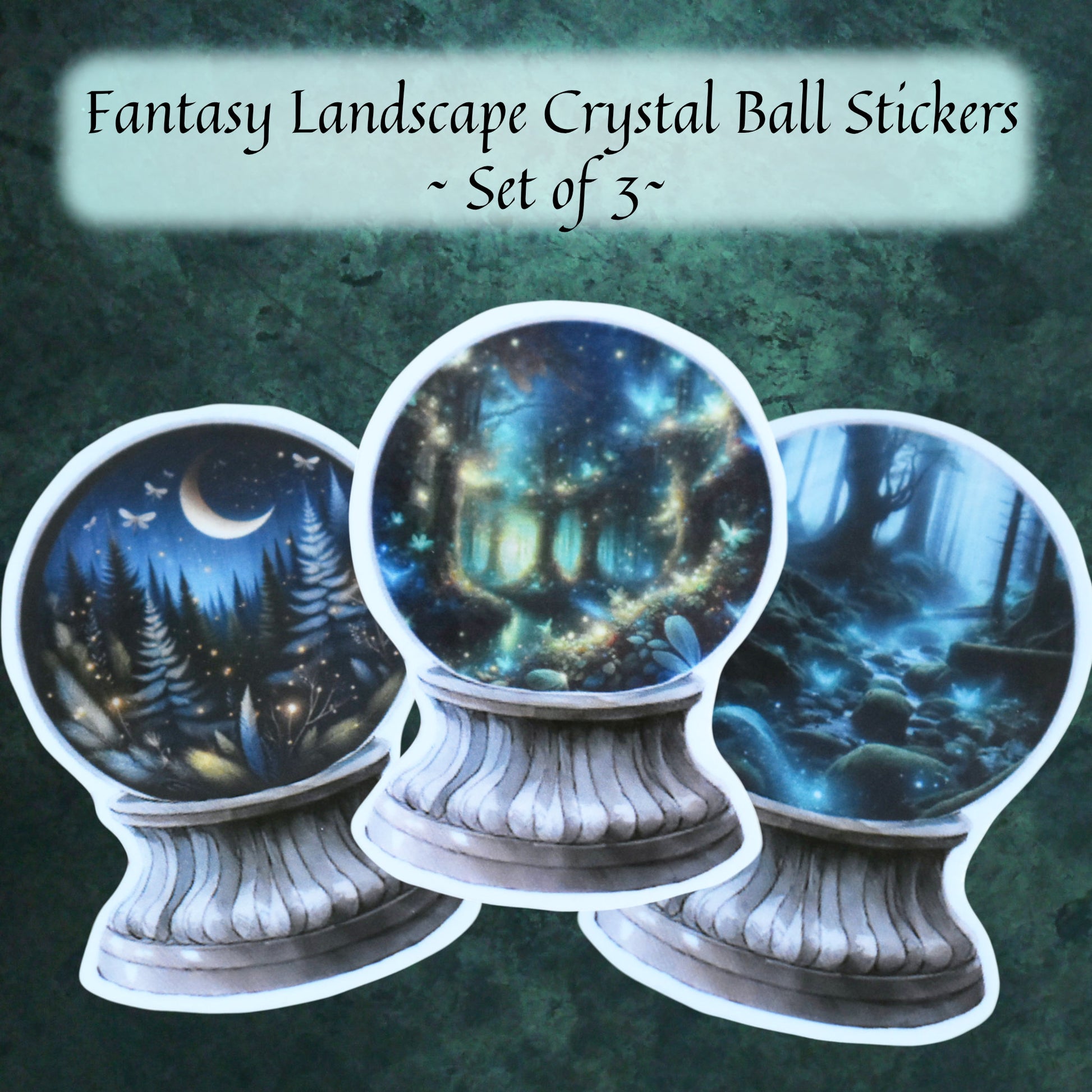 Set of 3 fantasy crystal ball stickers for junk journals, scrapbooks, laptops, and planners