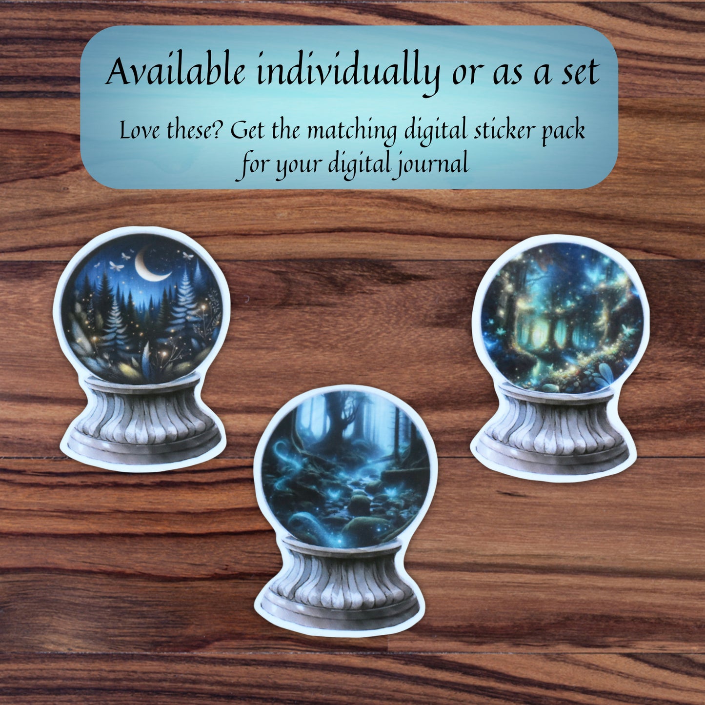 Fantasy crystal ball stickers also available digitally or individually.