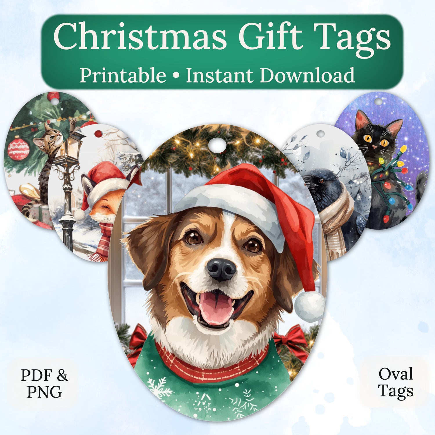 Printable Christmas gift tags featuring winter holiday themed animal designs
