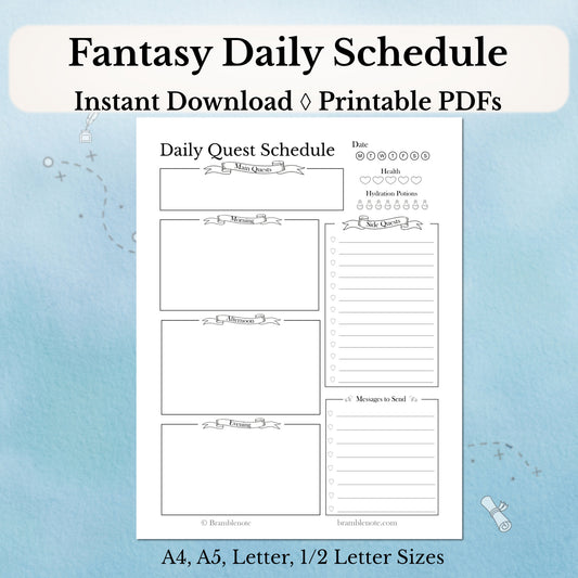 Fantasy Daily Schedule printable PDF on a light blue background
