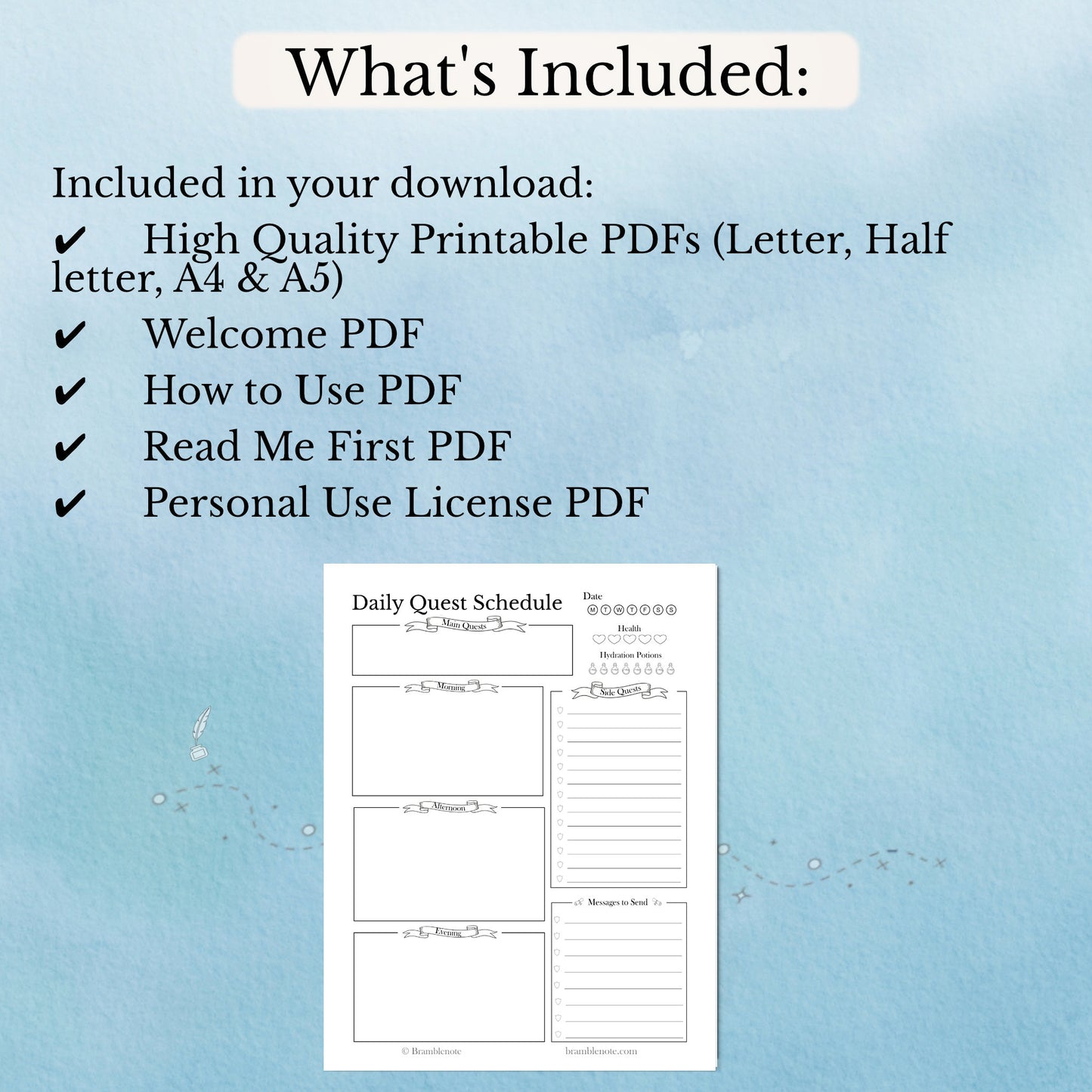 What's included in the download of the printable fantasy daily schedule planner pdf.
