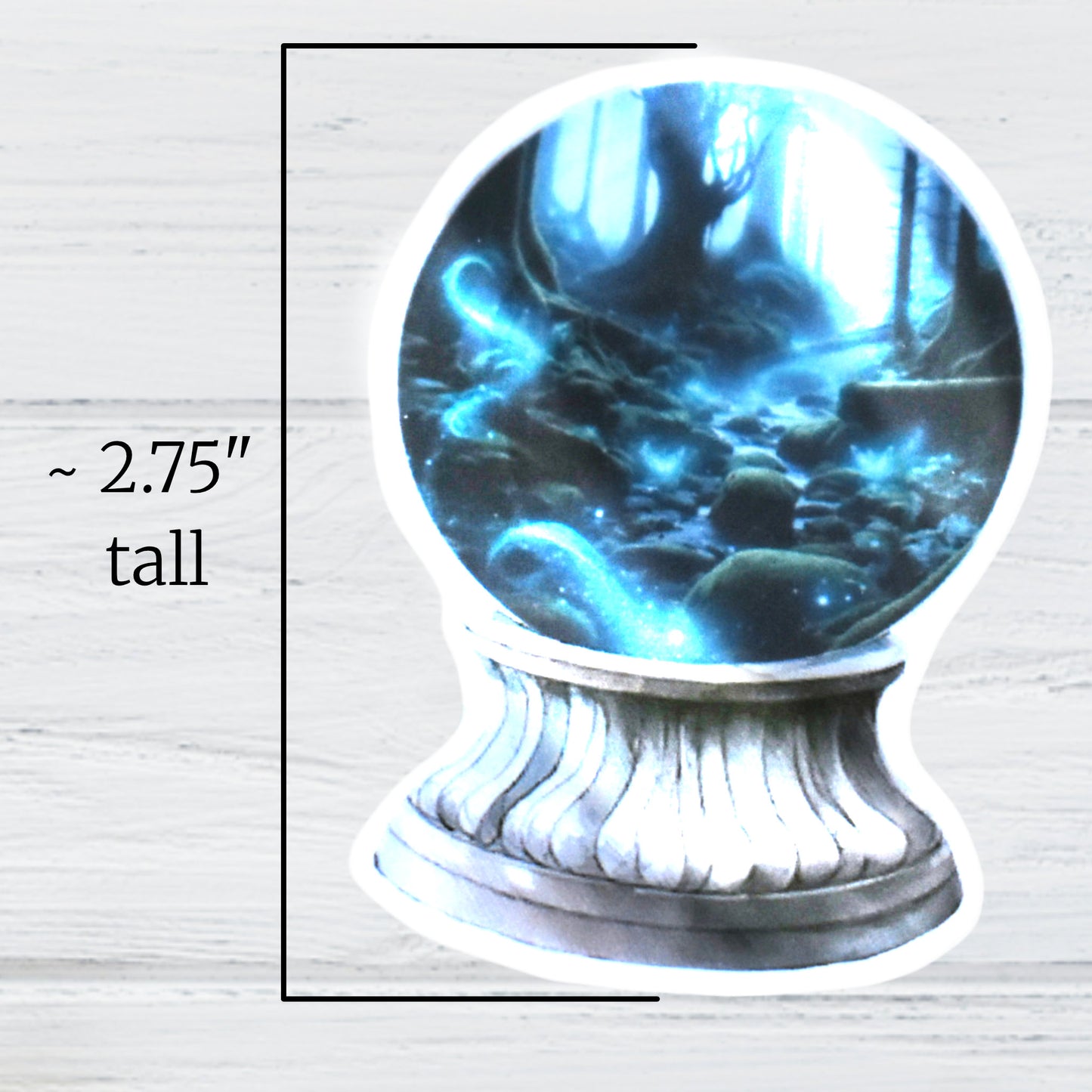 Decorative sticker of a whimsical fantasy river landscape sticker glowing softly in the dark forest on a white background