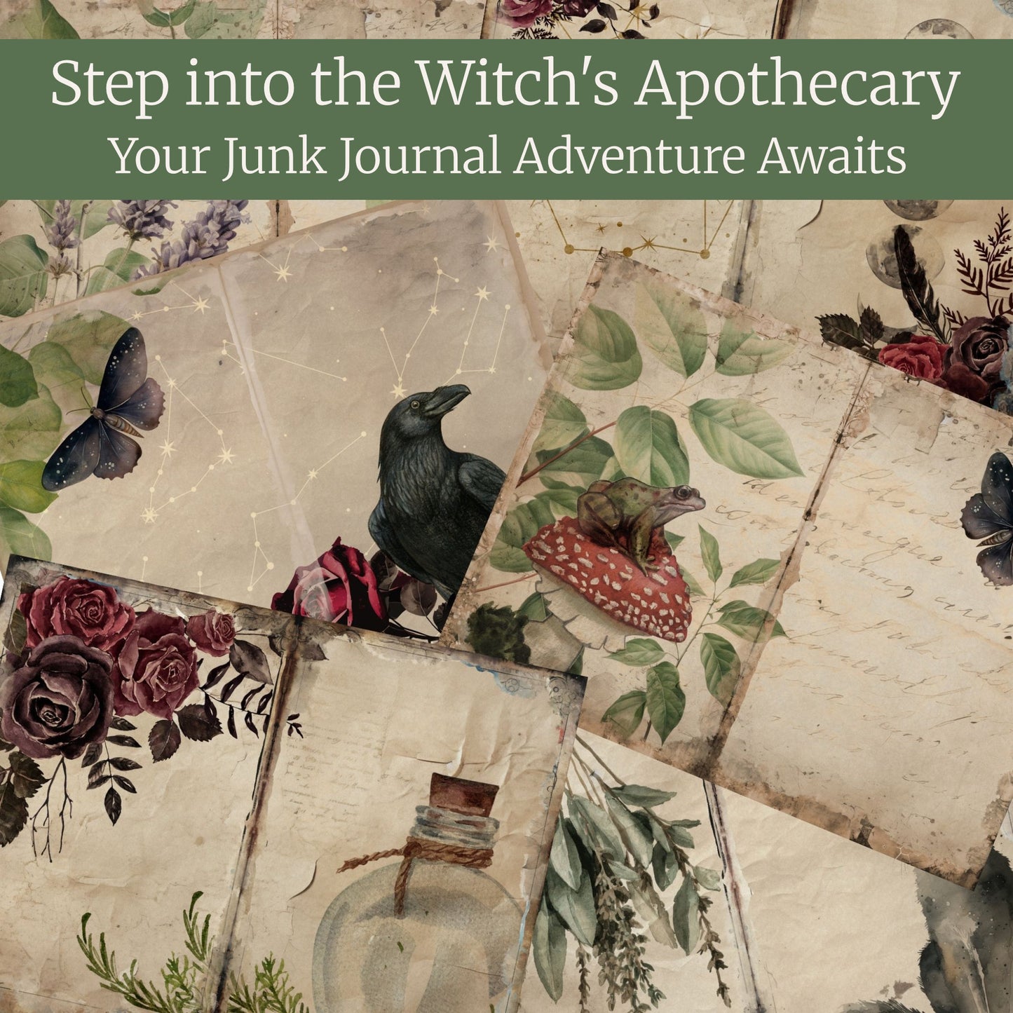 Witchcore dark academia printable junk journal bundle — digital and printable apothecary pages and stickers
