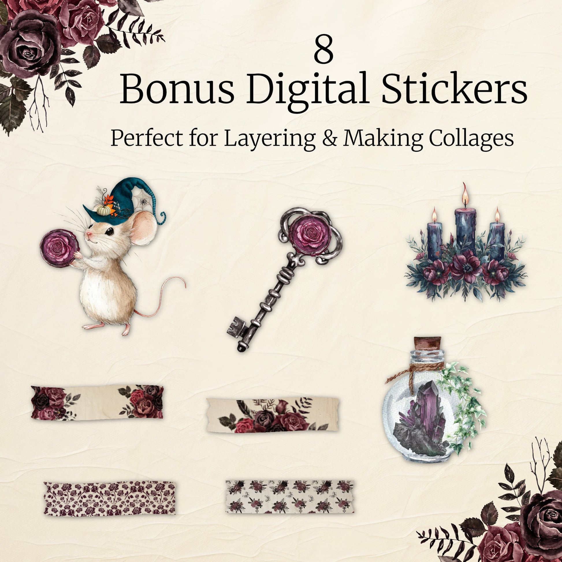 Witch’s apothecary digital stickers — printable PNGs for junk journaling, scrapbooking, and collage