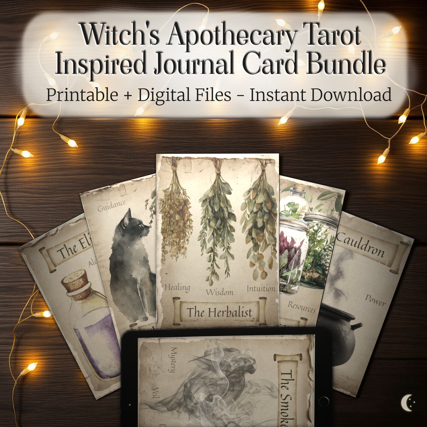 Witch’s Apothecary tarot-inspired journal cards kit – printable & digital download for dark academia junk journaling