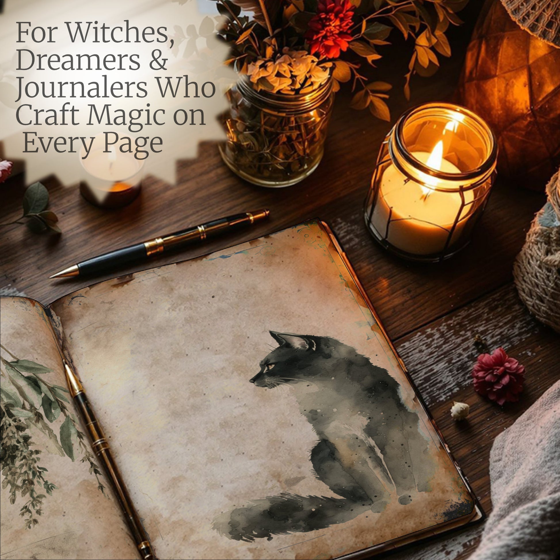 Dark academia printable junk journal pages in witch’s apothecary theme — cozy witch journaling aesthetic