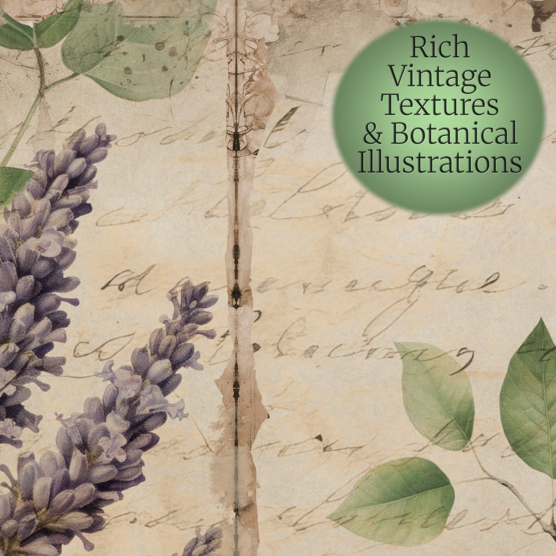 Detailed witch’s apothecary junk journal page close-up — vintage paper textures and botanical art