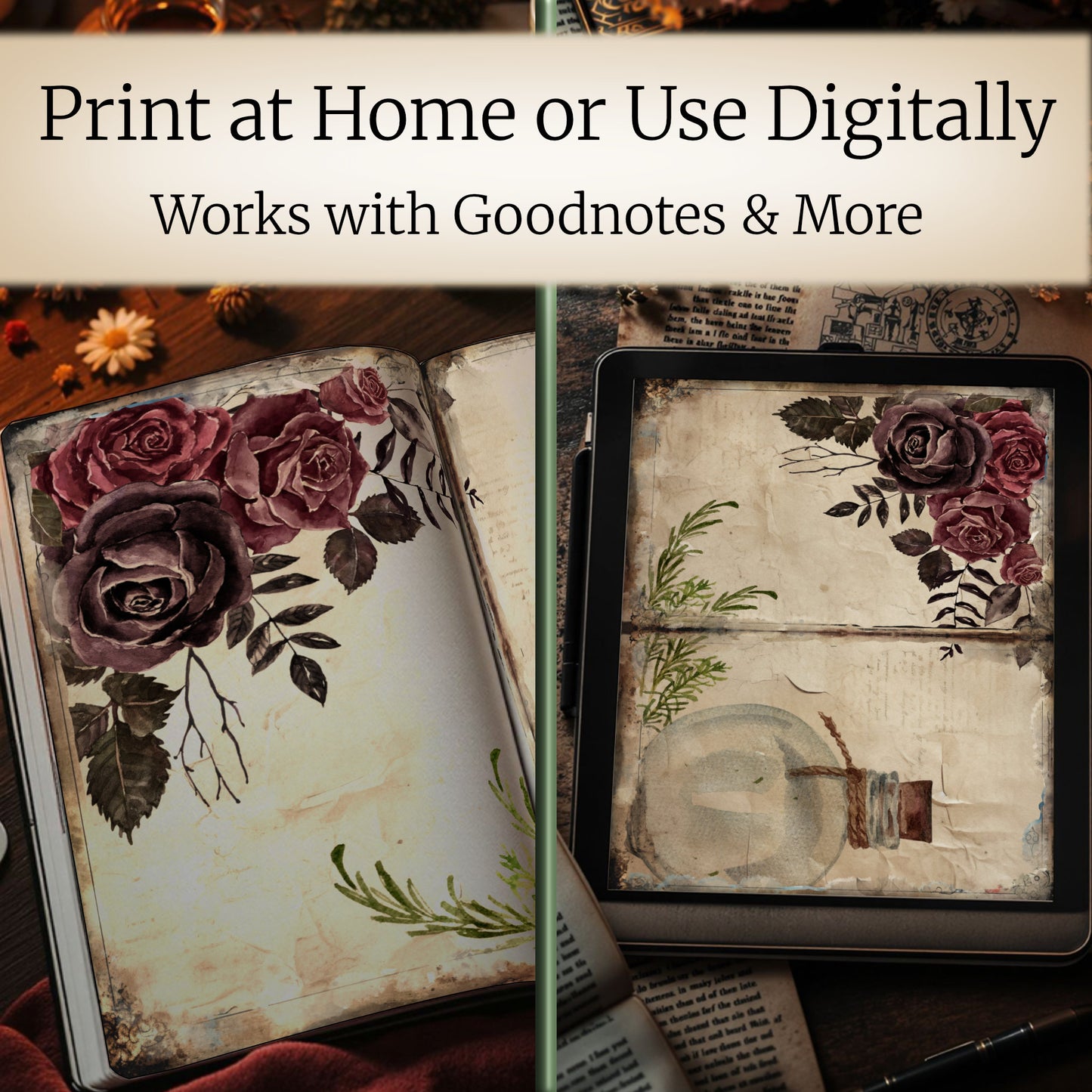 Printable and digital junk journal kit — witch’s apothecary theme for GoodNotes or print-at-home journals