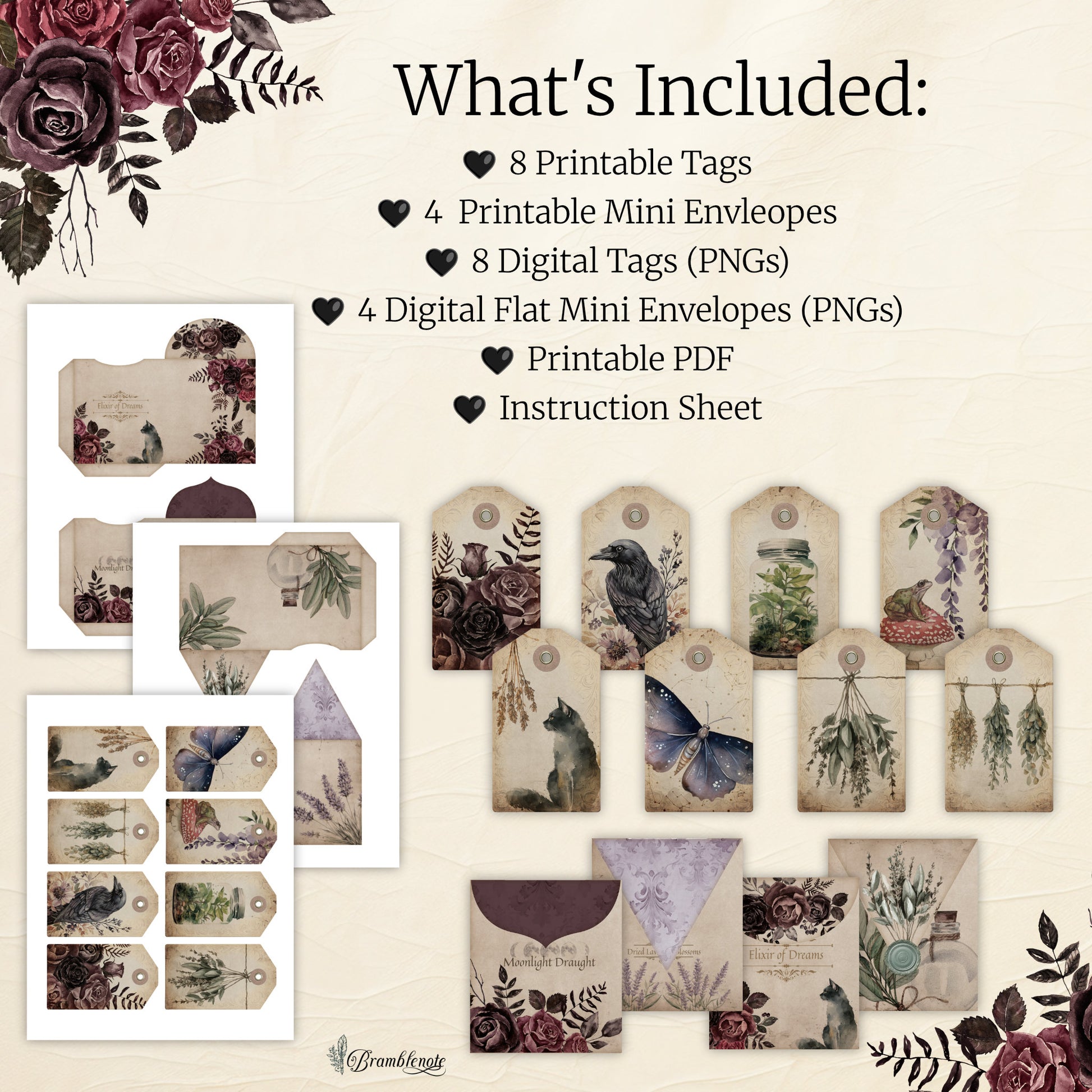 ncludes 8 printable tags, 4 mini envelopes, PDF print file, and digital PNG files for journaling or scrapbooking